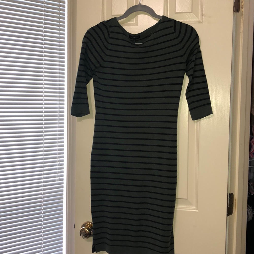 Sweater Dress Olive and Black Stripe